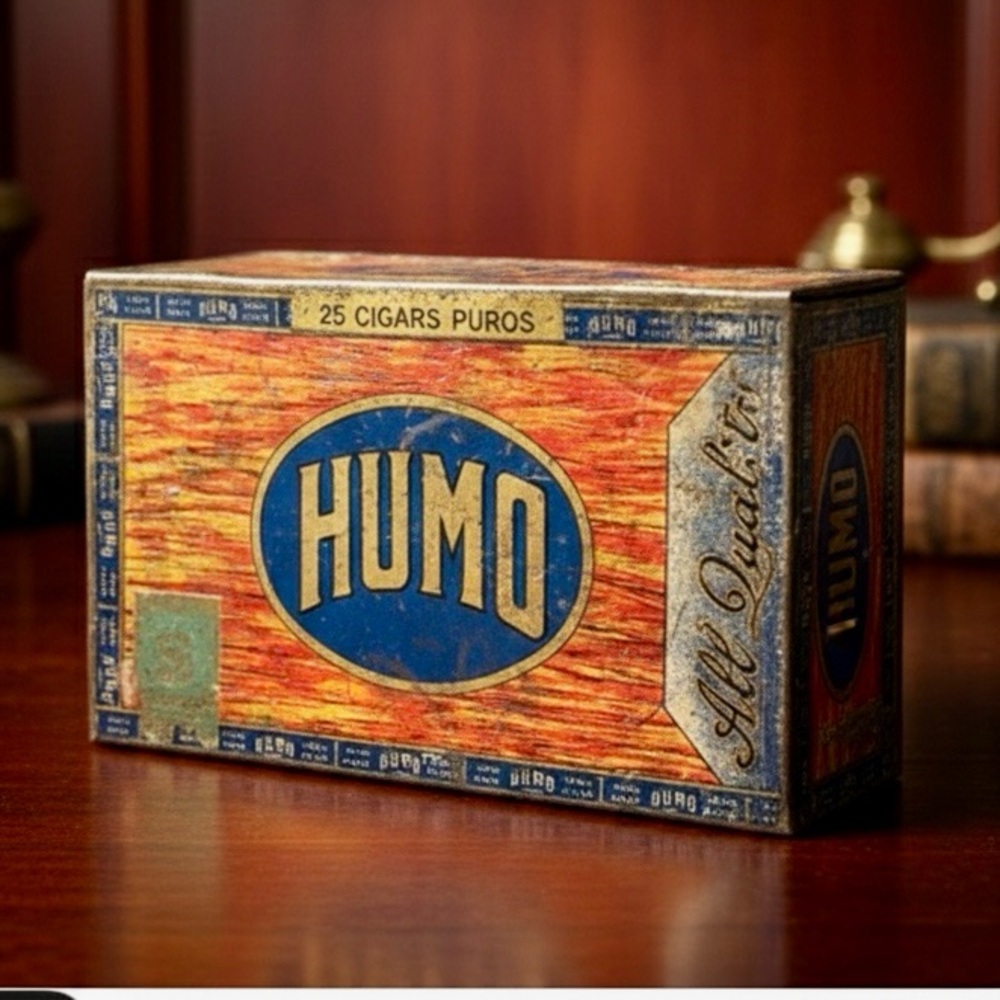 Humo All Quality Cigar Box with Blue and Orange Design - Picture 1 of 9